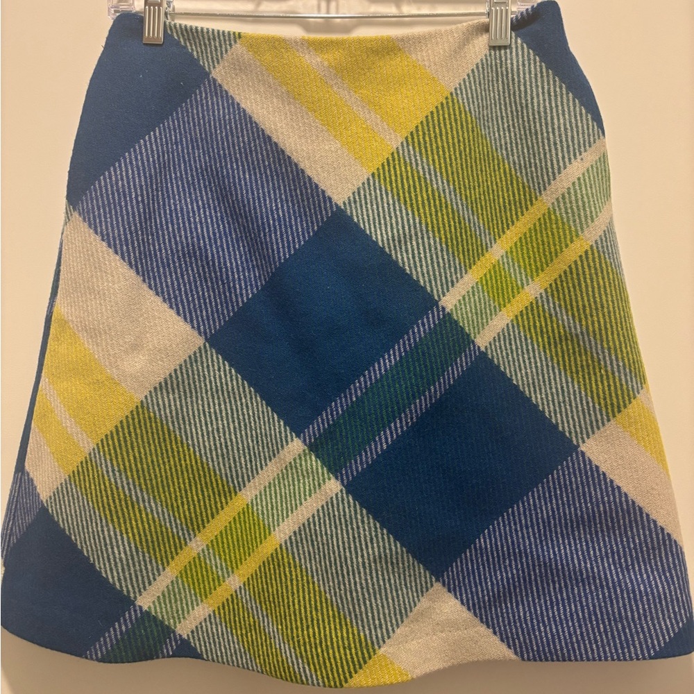 Boden Wool Blue and Yellow Plaid Skirt